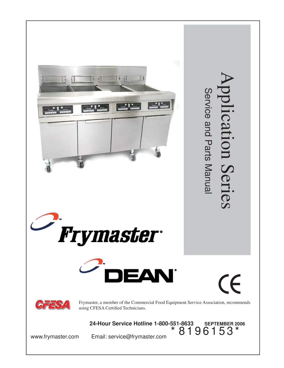 Frymaster DF20000001 manual Application, Hour Service Hotline 