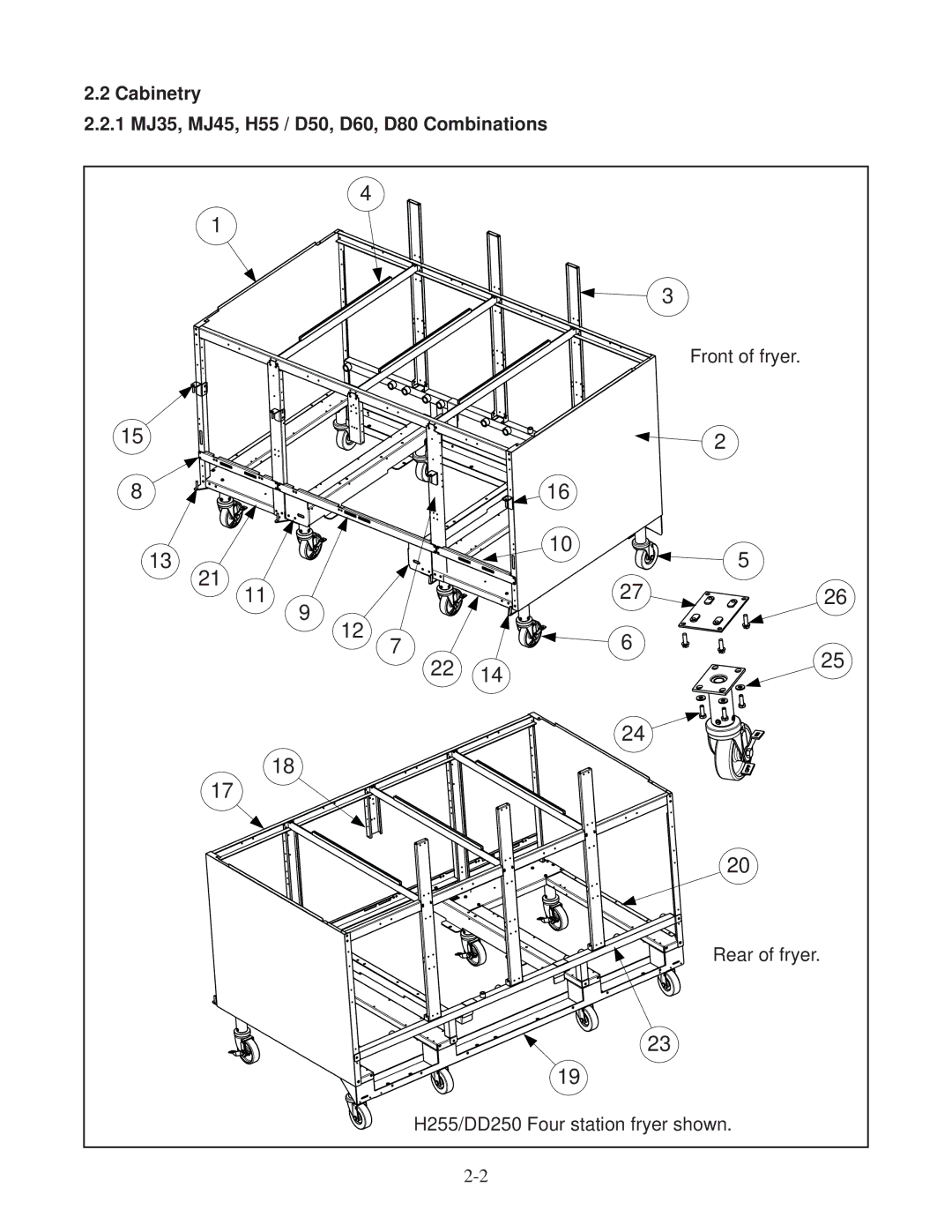 Frymaster DF20000001 manual Cabinetry 1 MJ35, MJ45, H55 / D50, D60, D80 Combinations 