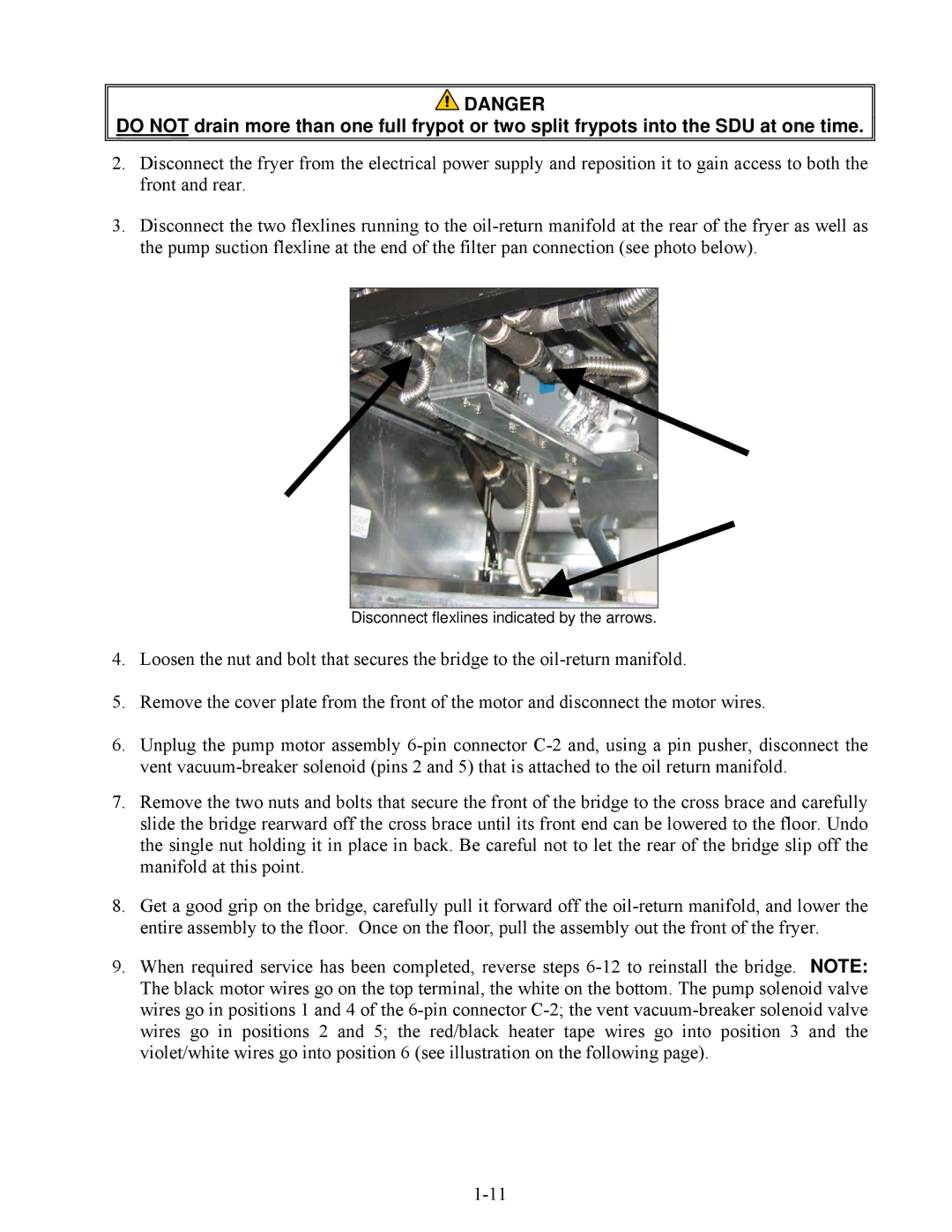 Frymaster E4 manual Disconnect flexlines indicated by the arrows 