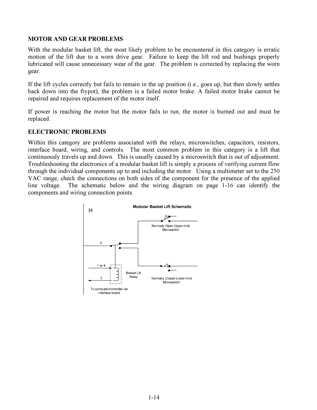 Frymaster E4 manual Motor and Gear Problems 