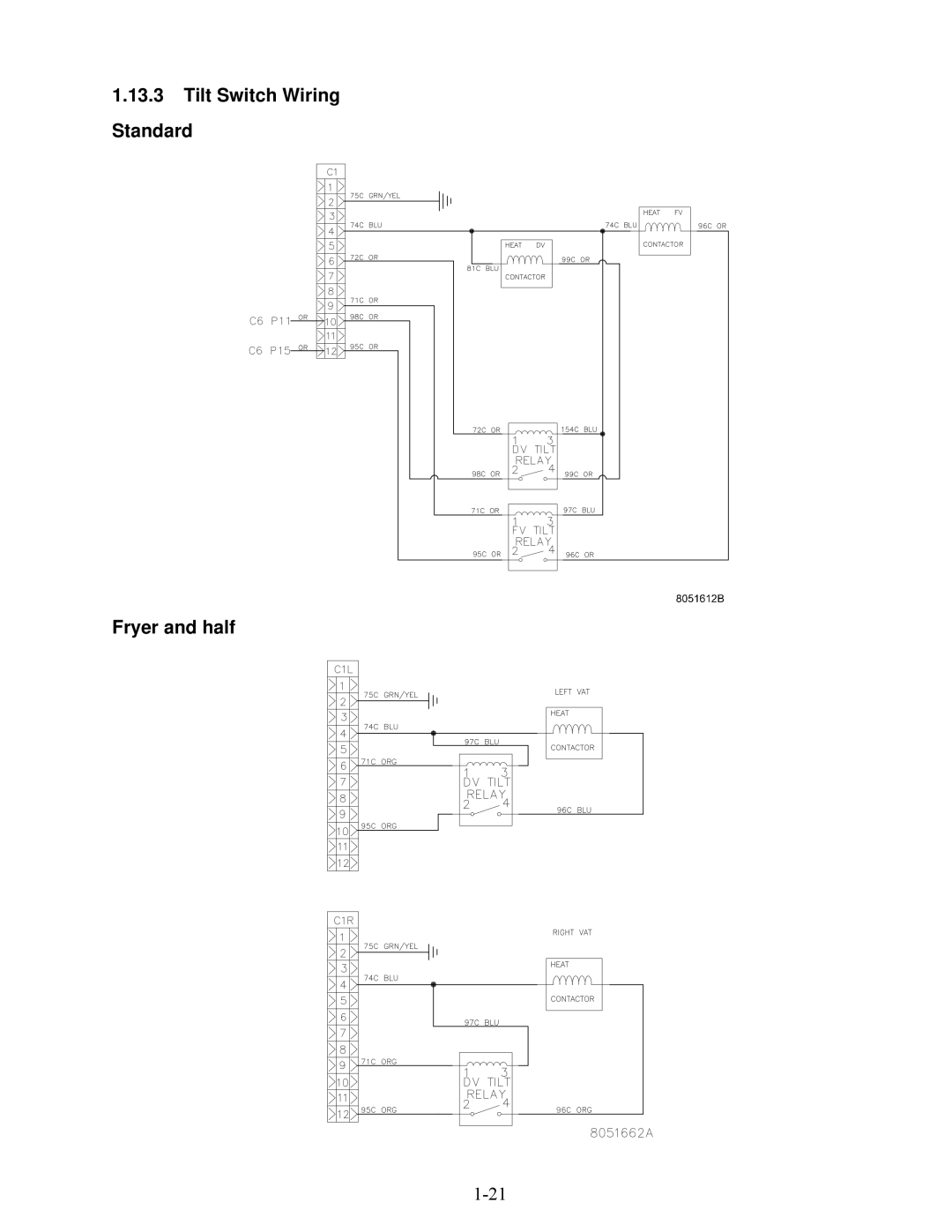 Frymaster E4 manual Tilt Switch Wiring Standard Fryer and half 