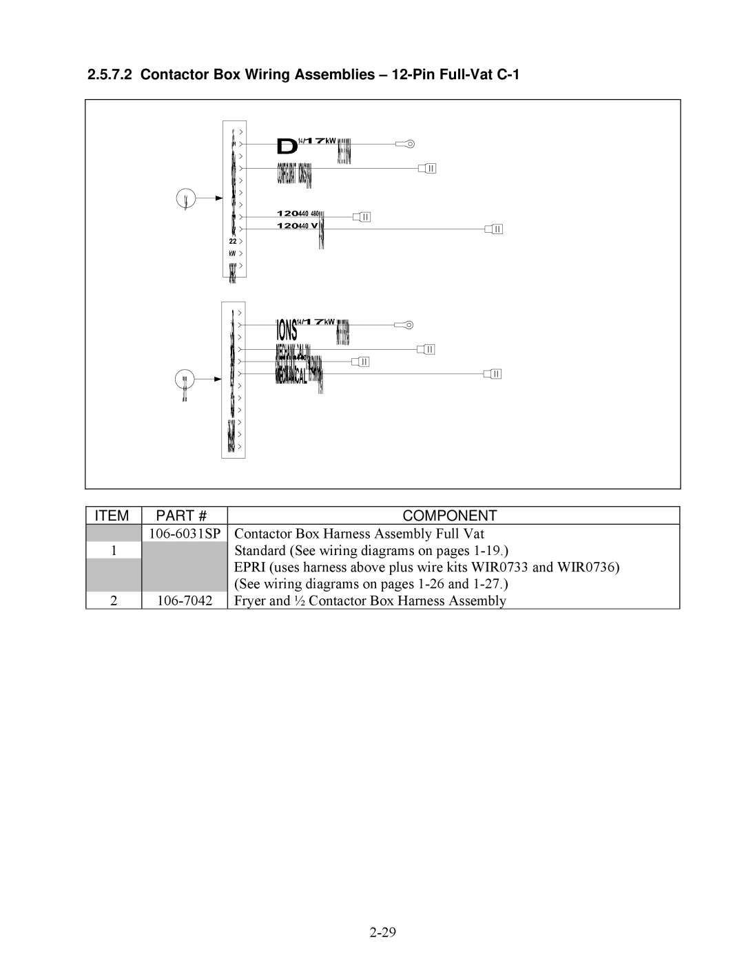 Frymaster E4 manual Contactor Box Wiring Assemblies 12-Pin Full-Vat C-1 