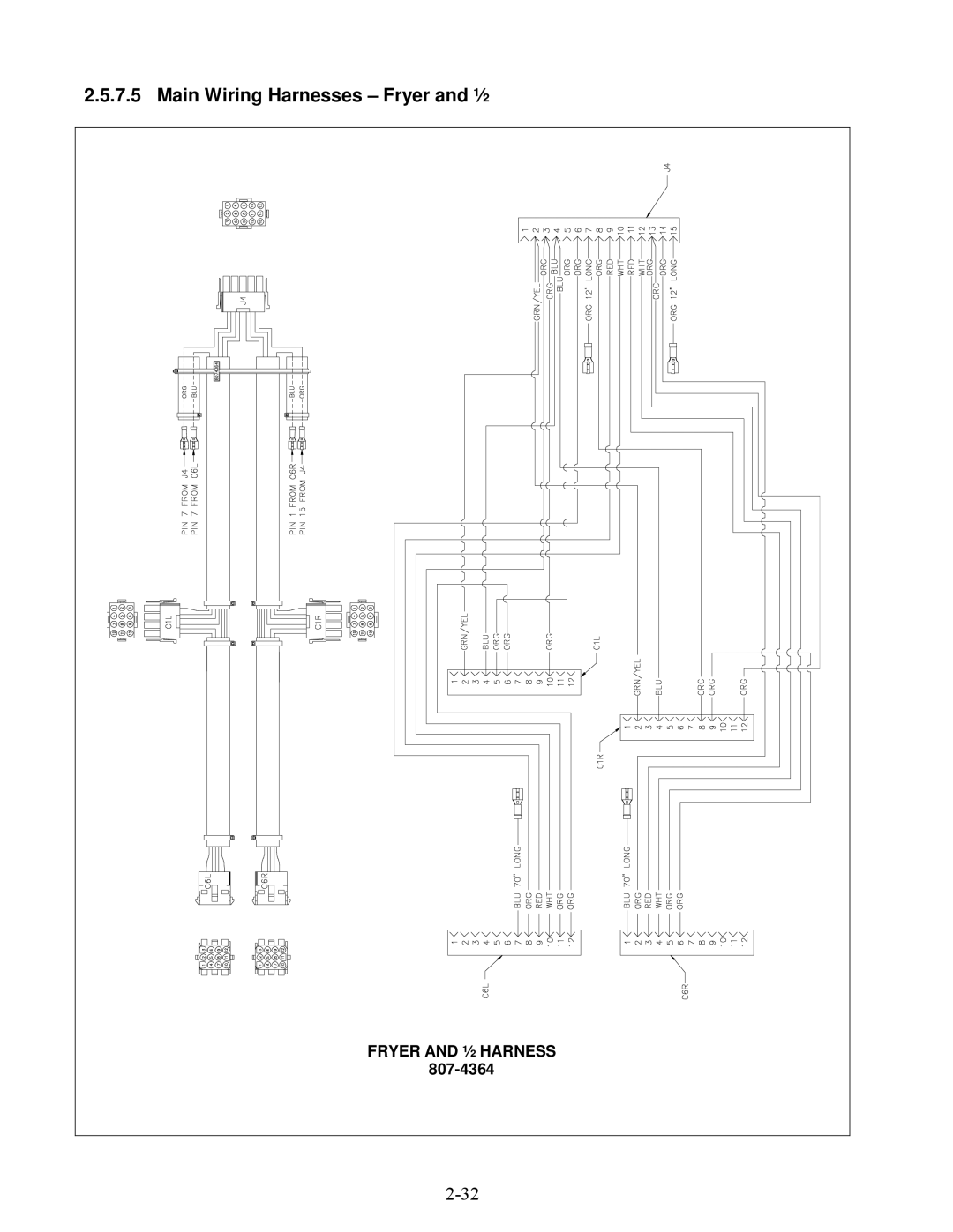 Frymaster E4 manual Main Wiring Harnesses Fryer and ½ 