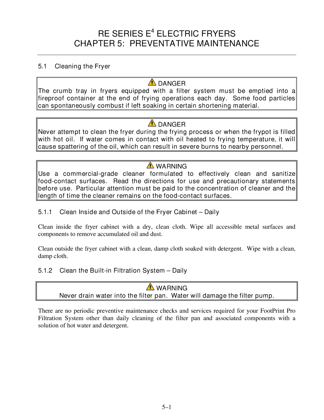 Frymaster operation manual RE Series E4 Electric Fryers Preventative Maintenance 