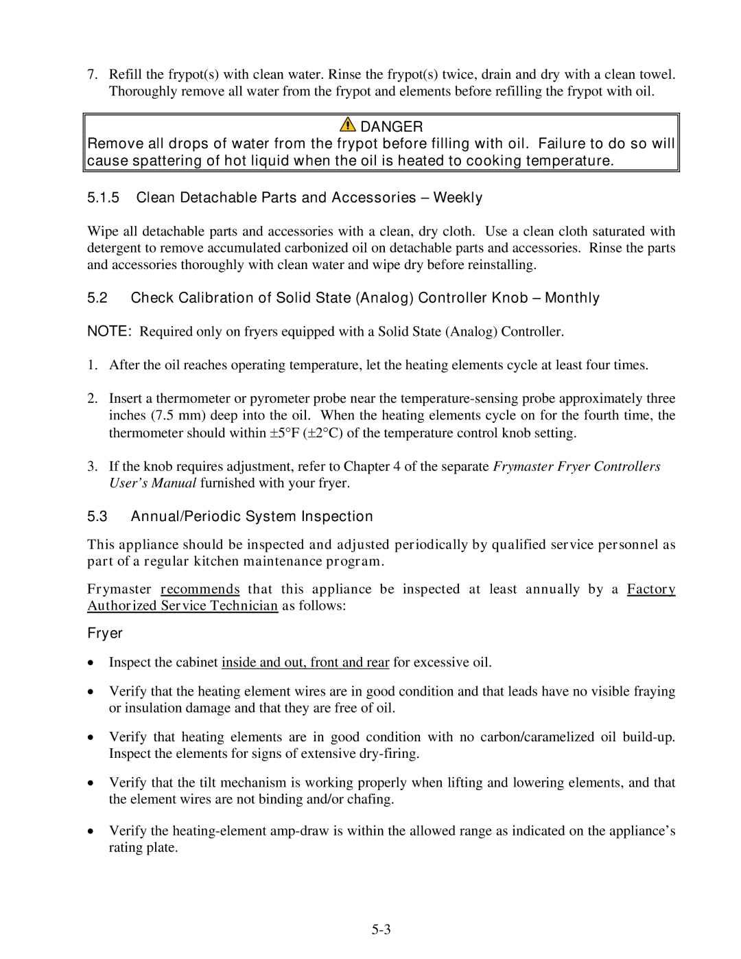 Frymaster E4 operation manual Annual/Periodic System Inspection, Fryer 