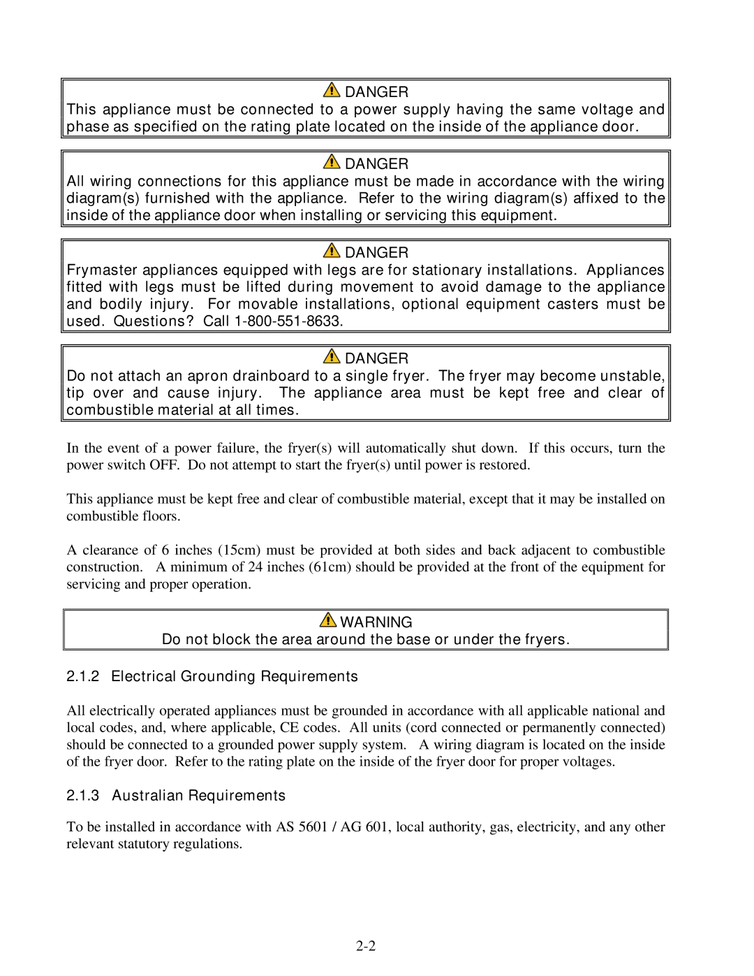 Frymaster E4 operation manual Australian Requirements 