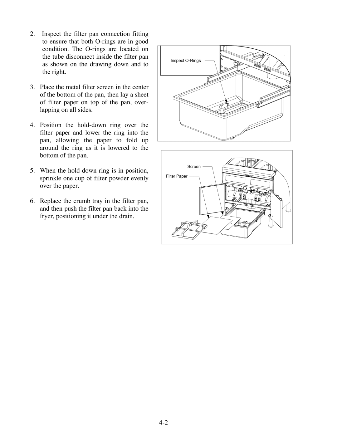 Frymaster E4 manual Inspect O-Rings Screen Filter Paper 