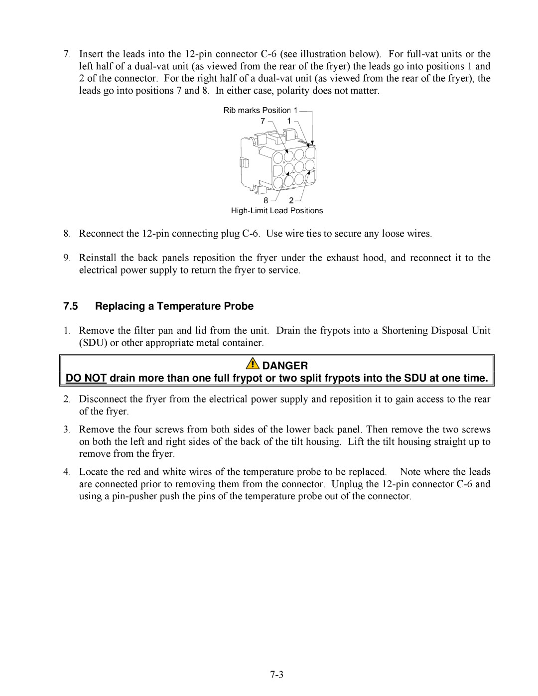 Frymaster E4 manual Replacing a Temperature Probe 