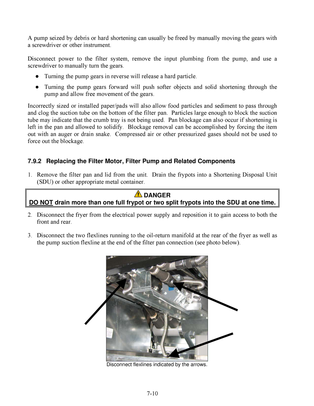 Frymaster E4 manual Disconnect flexlines indicated by the arrows 