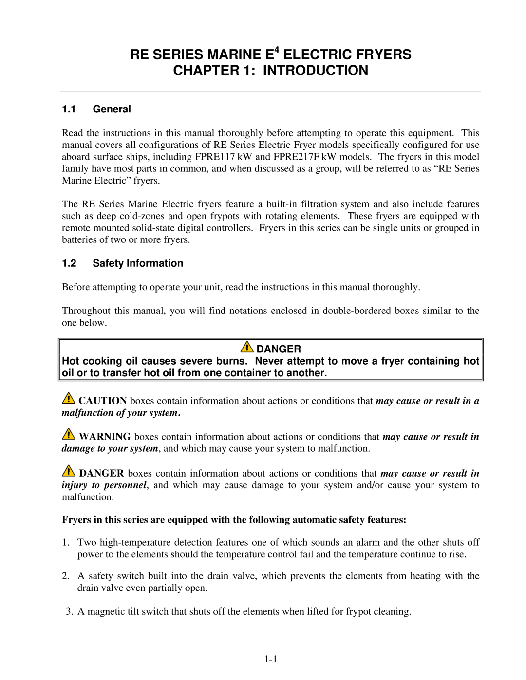 Frymaster E4 manual General, Safety Information 