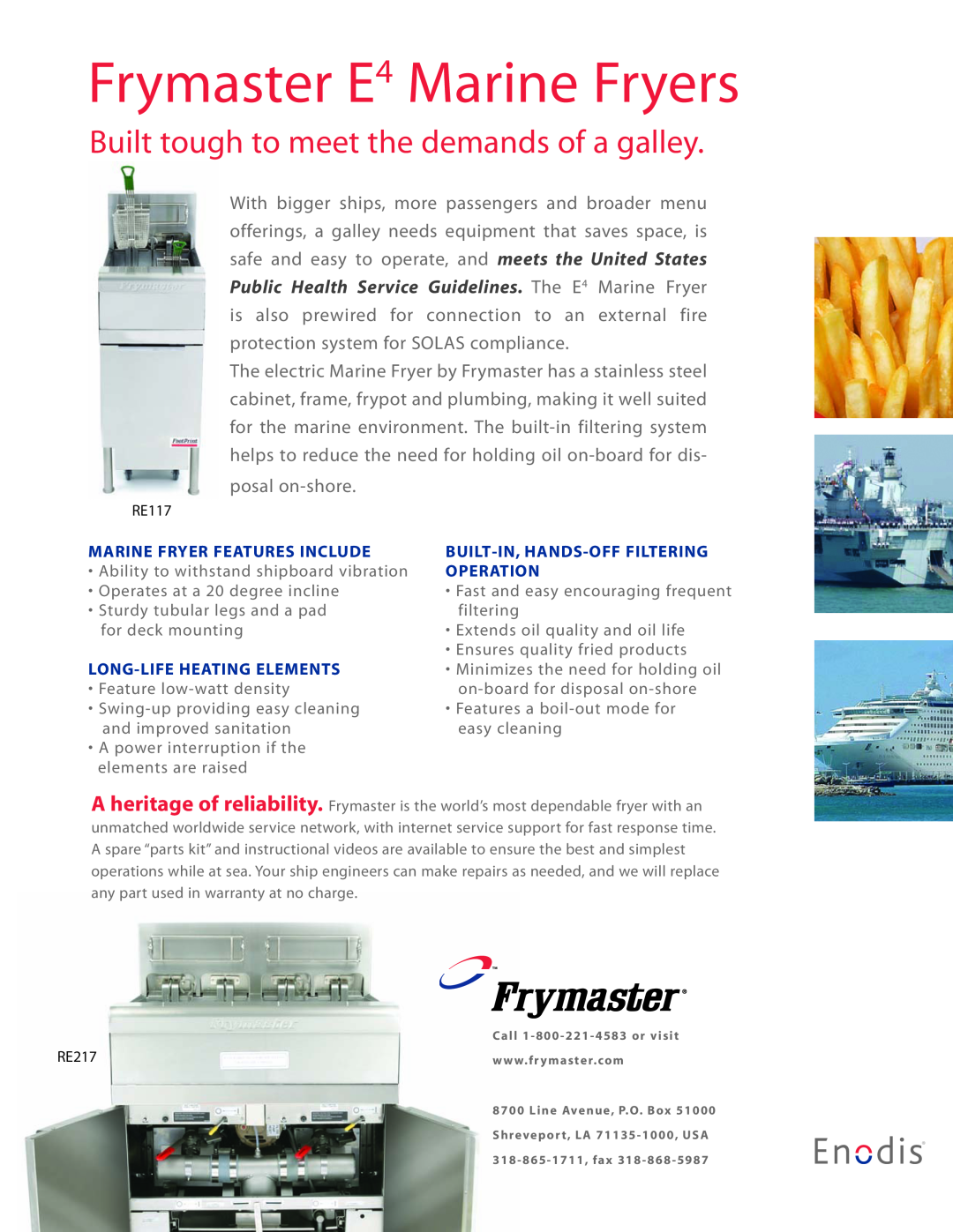 Frymaster warranty Frymaster E4 Marine Fryers, Built tough to meet the demands of a galley 