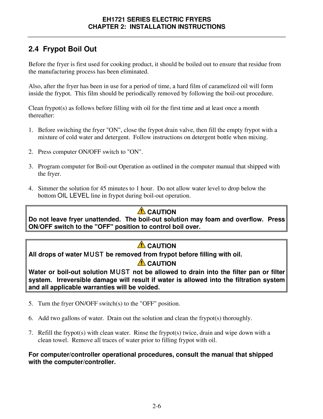 Frymaster EH1721 SERIES operation manual Frypot Boil Out 