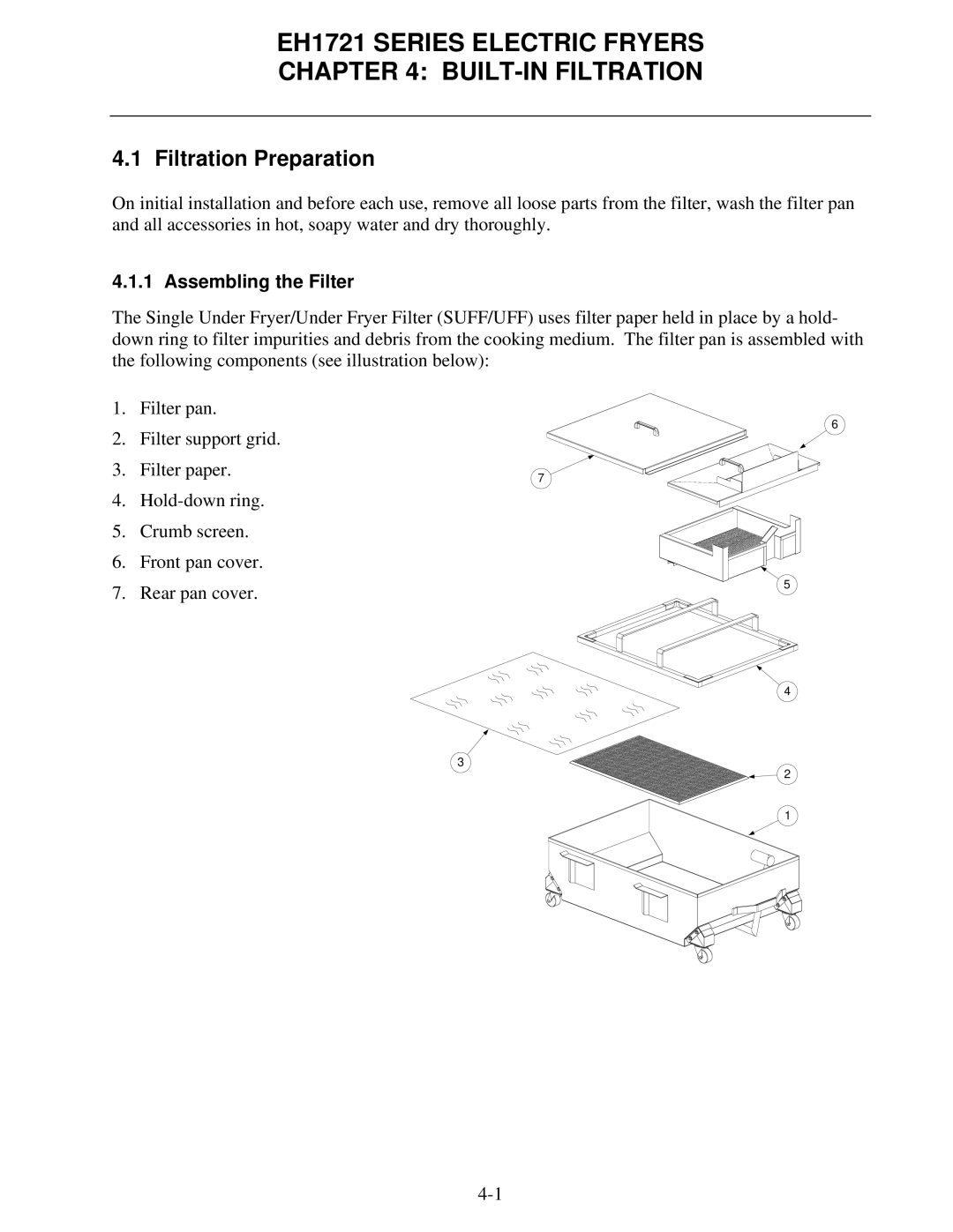 Frymaster EH1721 SERIES operation manual Filtration Preparation, Assembling the Filter 