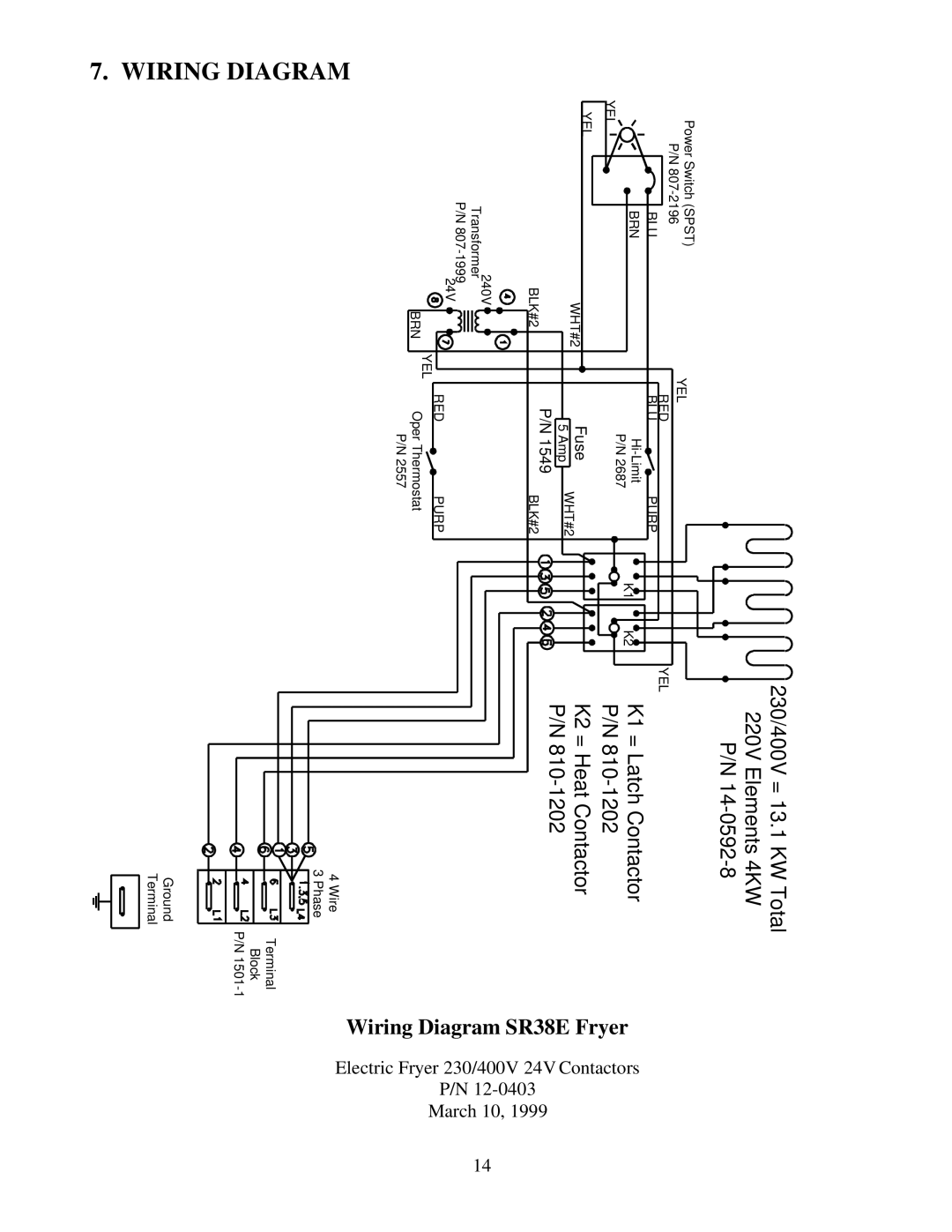 Frymaster Electric Fryer operation manual Wiring Diagram SR38E Fryer 