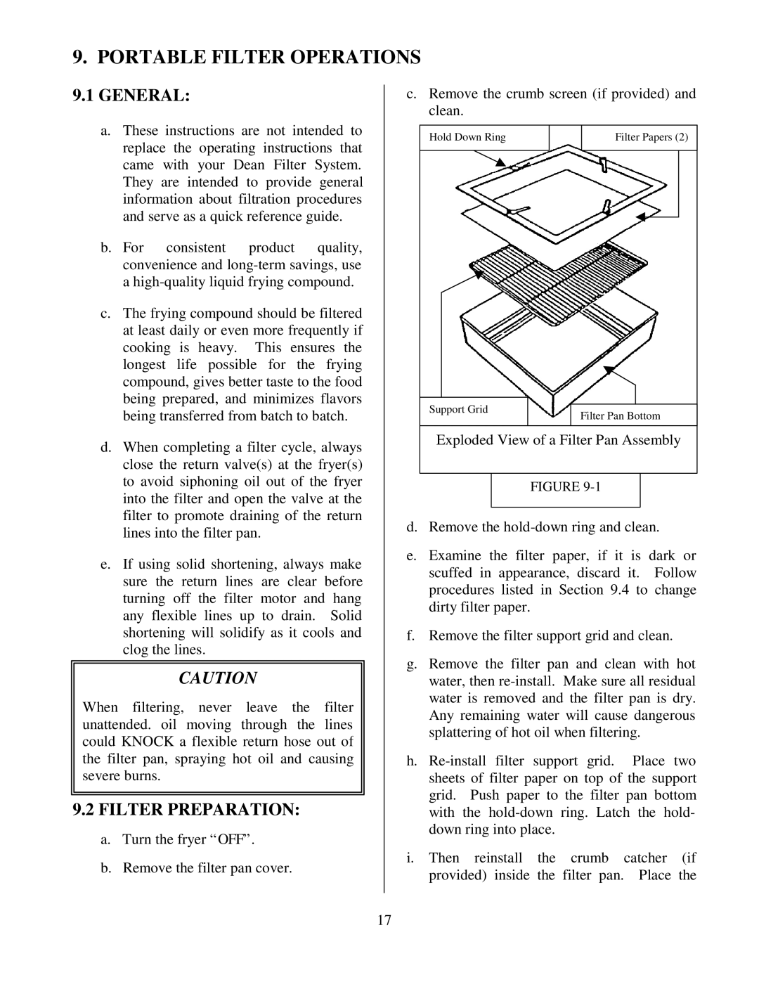 Frymaster Electric Fryer operation manual Portable Filter Operations, General, Filter Preparation 