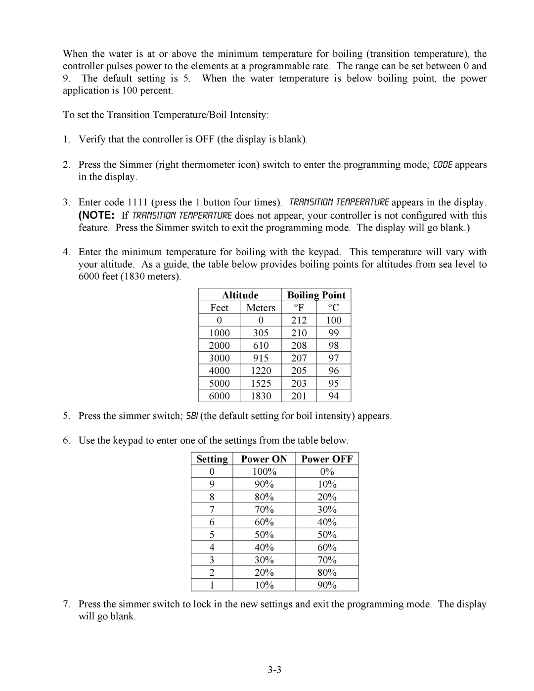 Frymaster 17ECS, ESW, EWBS manual Altitude Boiling Point 