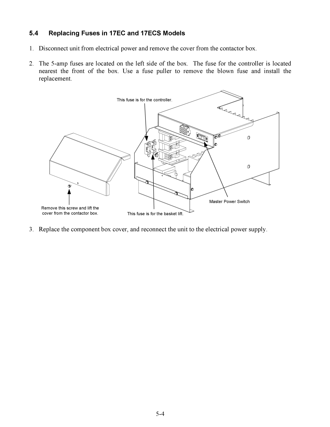 Frymaster ESW, EWBS manual Replacing Fuses in 17EC and 17ECS Models 