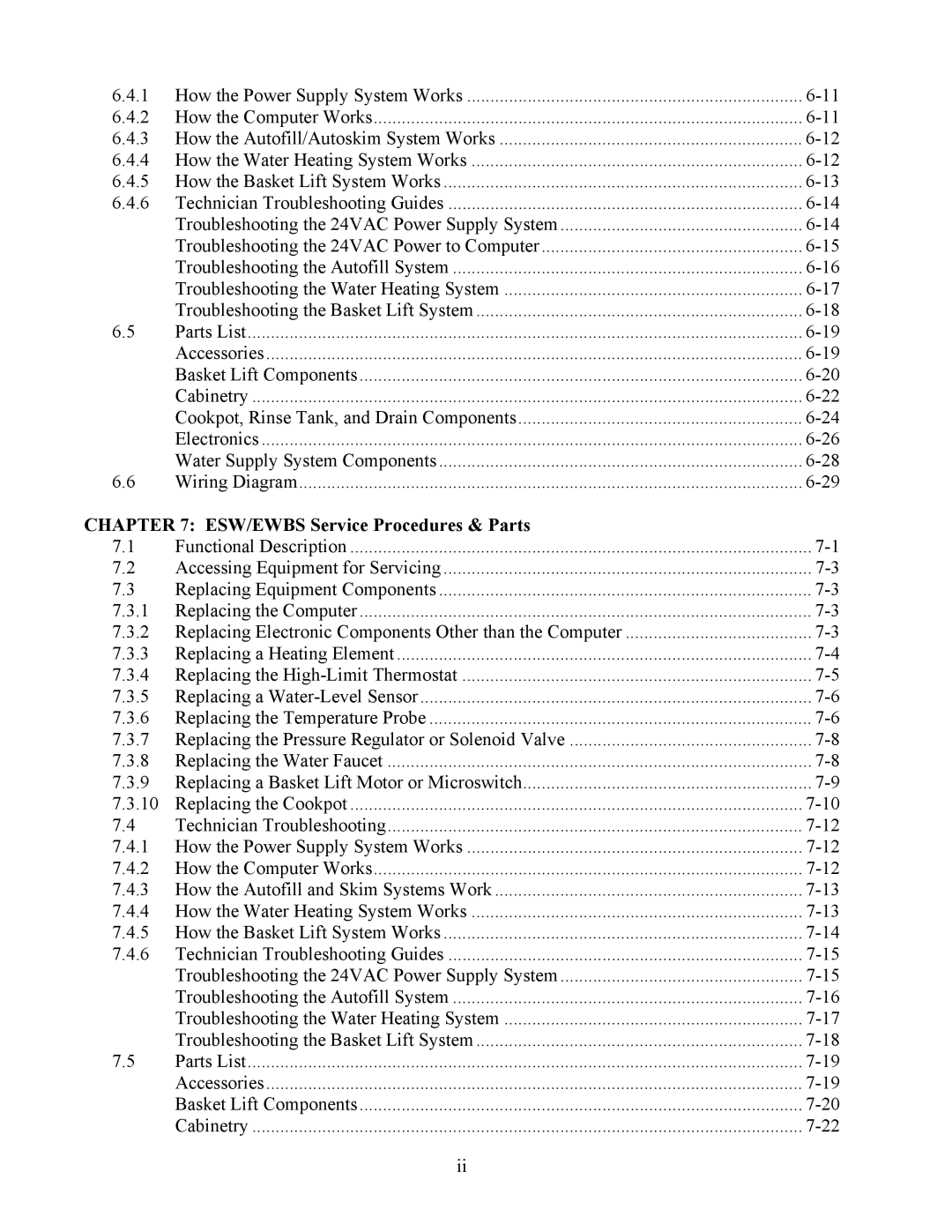 Frymaster 17ECS manual ESW/EWBS Service Procedures & Parts 