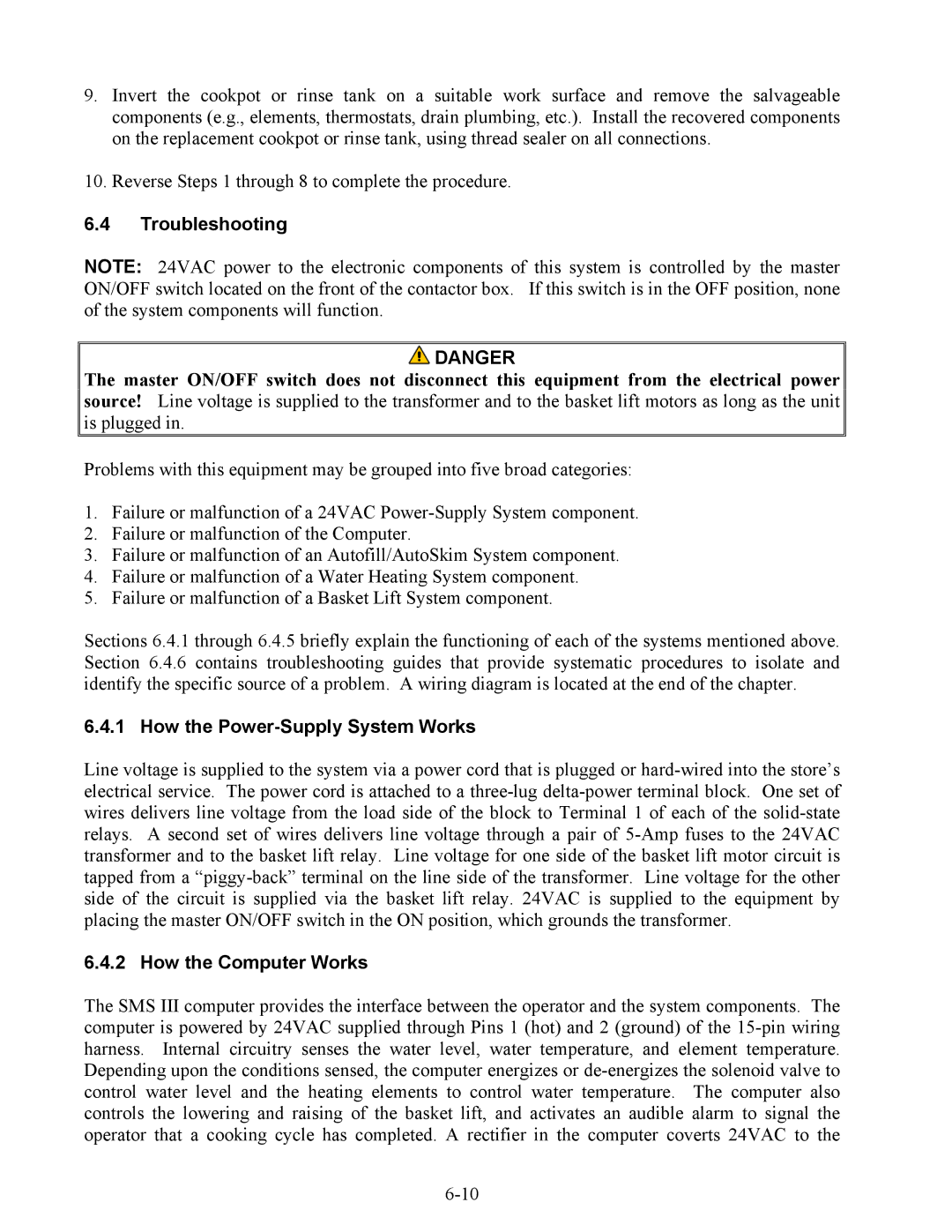 Frymaster EWBS, ESW, 17ECS manual Troubleshooting, How the Power-Supply System Works, How the Computer Works 