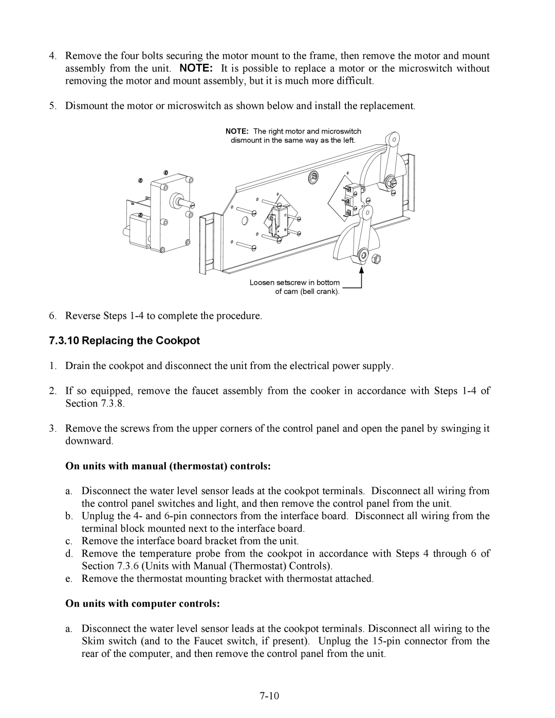 Frymaster EWBS, ESW, 17ECS Replacing the Cookpot, On units with manual thermostat controls 