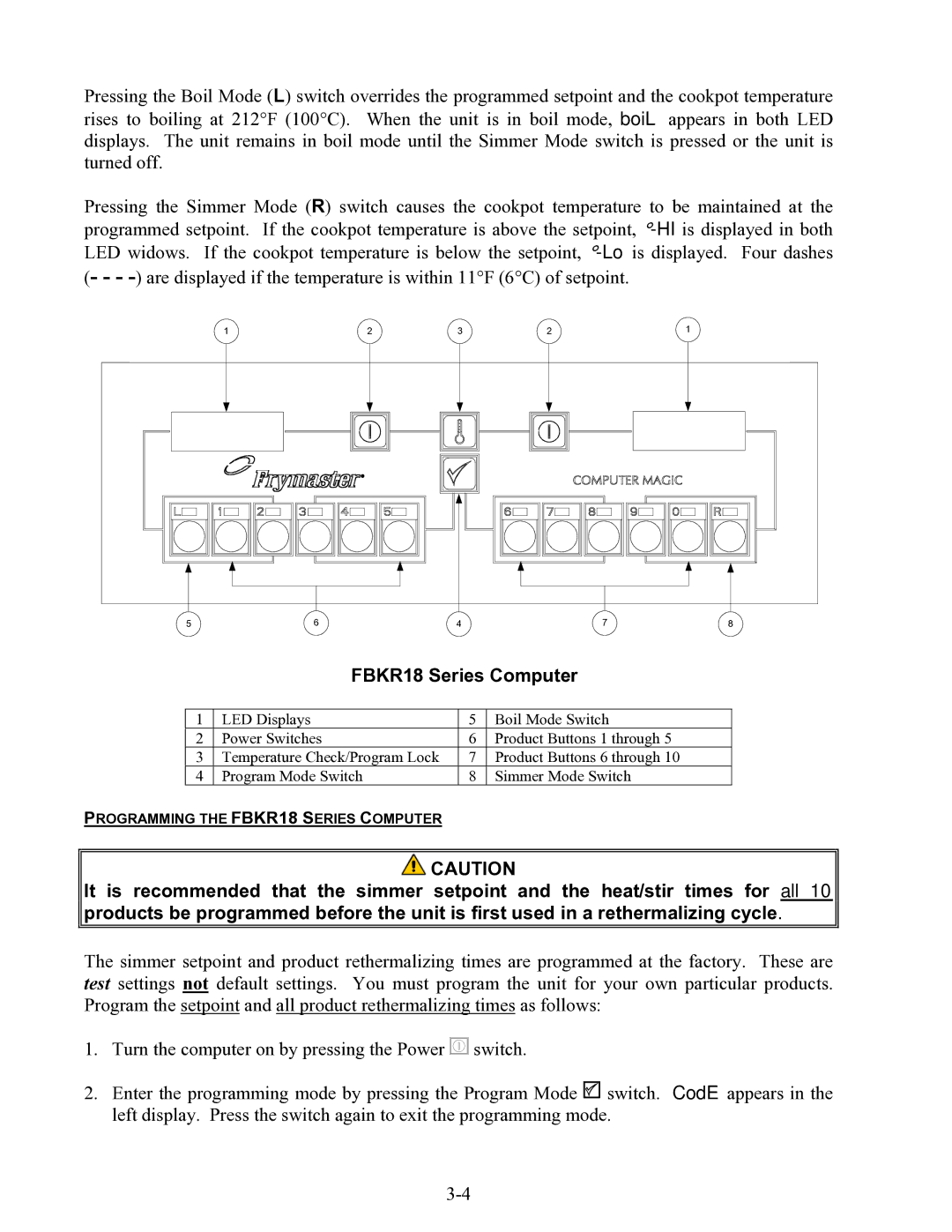 Frymaster FBCR18 manual Programming the FBKR18 Series Computer 