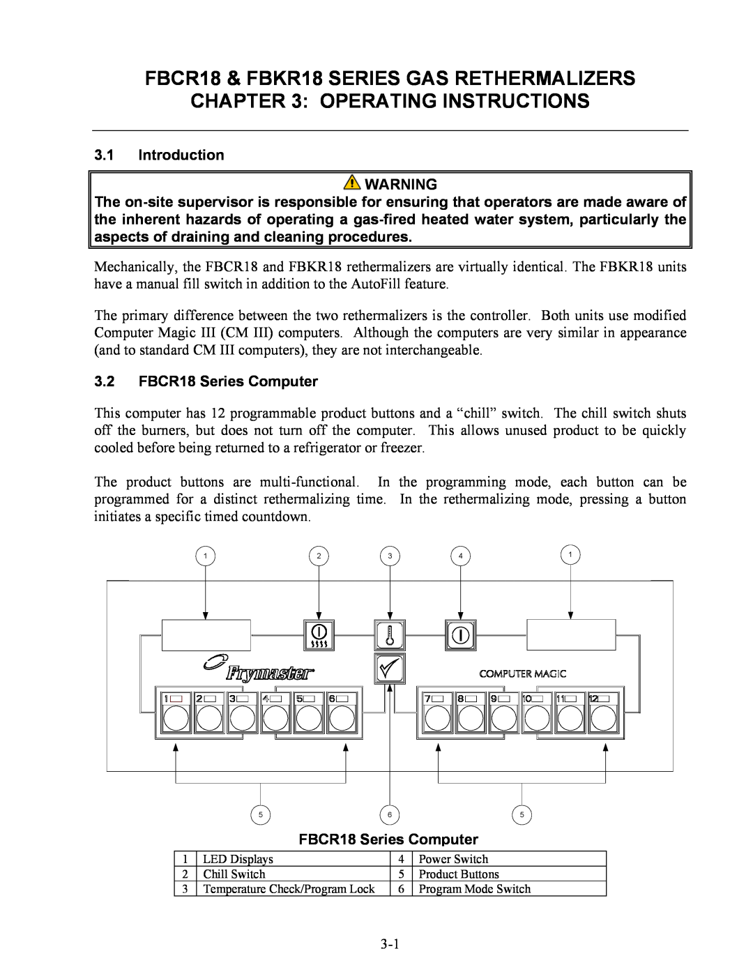 Frymaster FBKR18 Series manual Operating Instructions, Introduction, FBCR18 Series Computer 