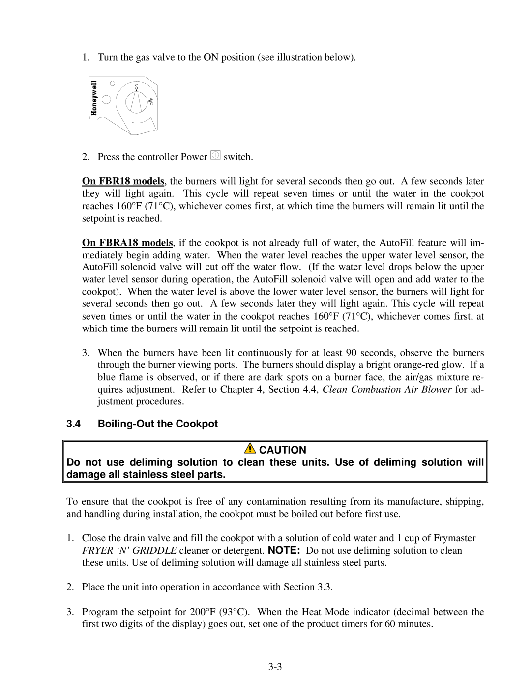 Frymaster FBR18 Series manual Turn the gas valve to the on position see illustration below 