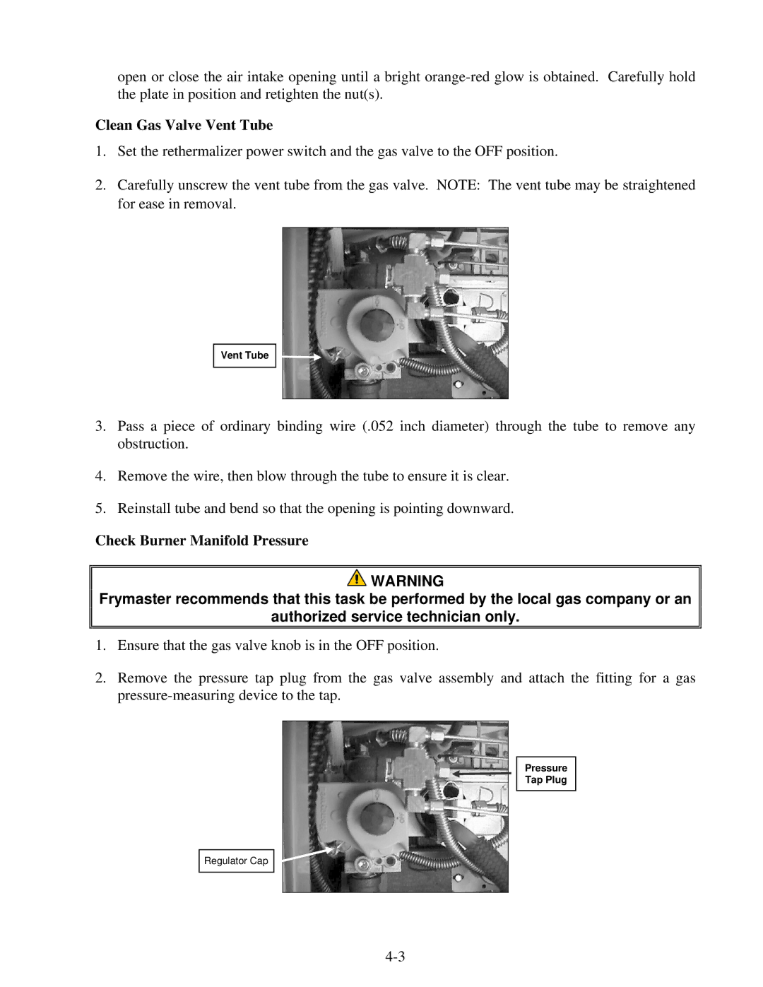 Frymaster FBR18 Series manual Check Burner Manifold Pressure 