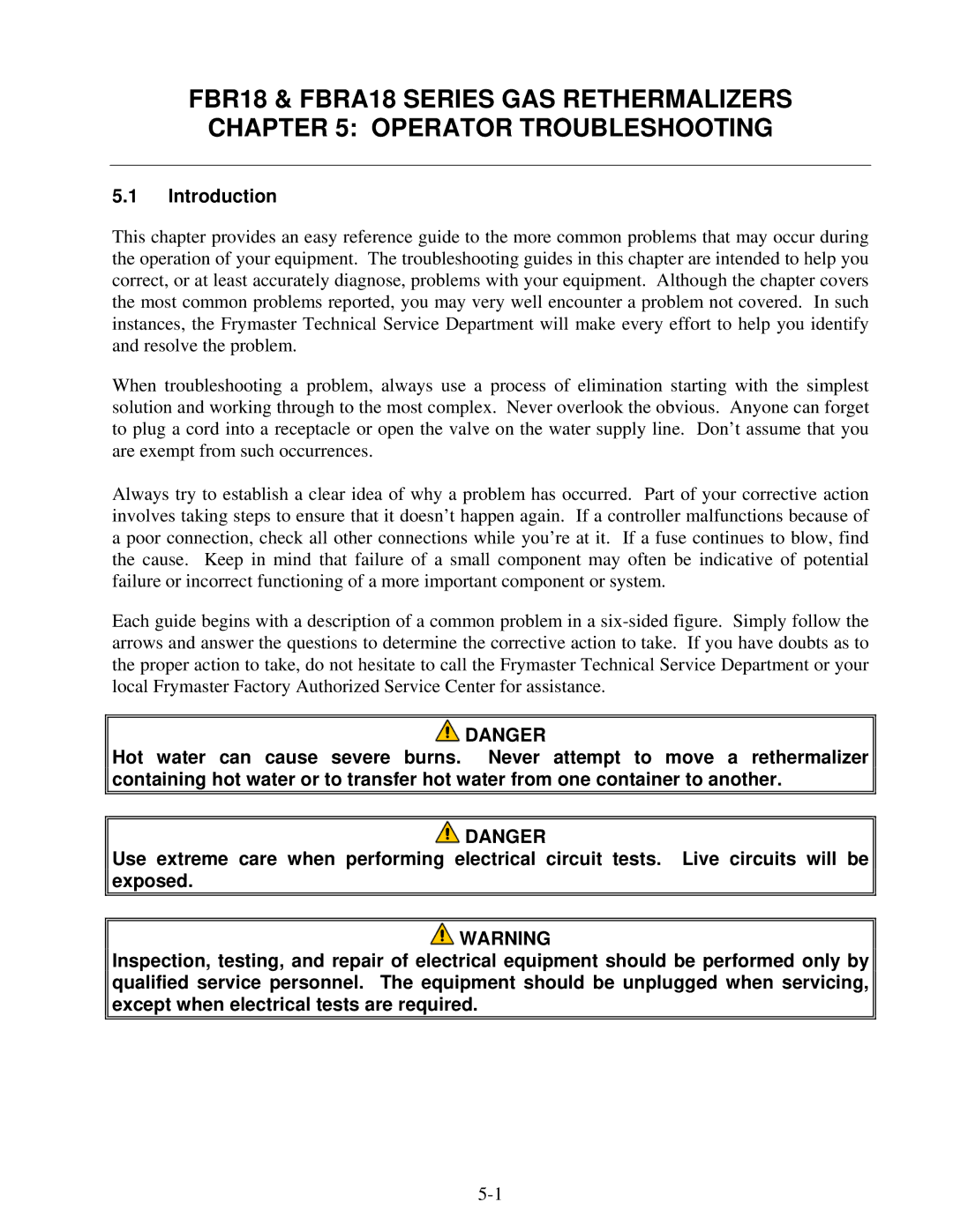 Frymaster FBR18 Series manual Introduction 