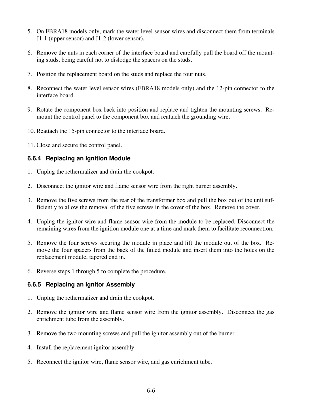 Frymaster FBR18 Series manual Replacing an Ignition Module, Replacing an Ignitor Assembly 