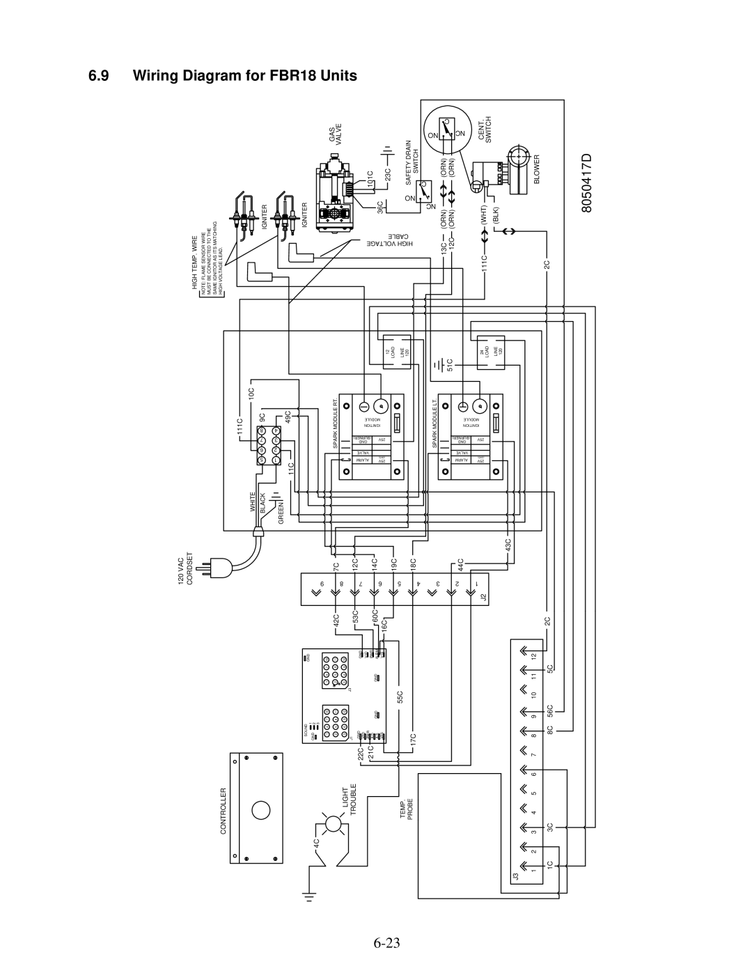 Frymaster FBR18 Series manual Wiring Diagram for FBR18 Units, 8050417D 