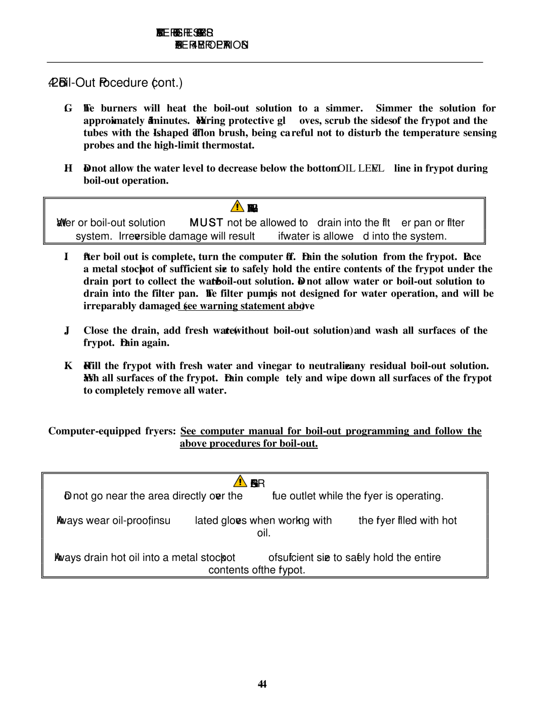 Frymaster FDP65 operation manual Boil-Out Procedure 