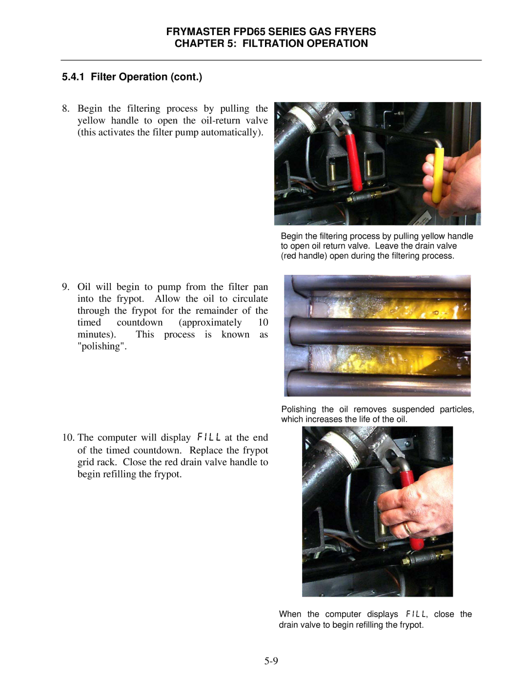 Frymaster FDP65 operation manual Frymaster FPD65 Series GAS Fryers Filtration Operation 