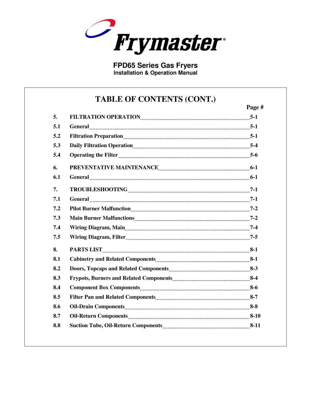 Frymaster FDP65 operation manual Filtration Operation 