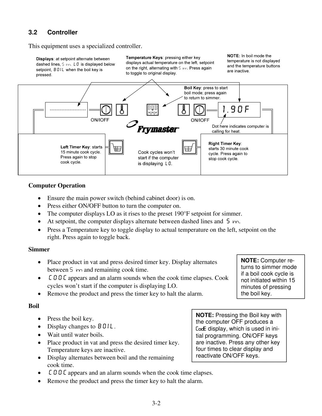 Frymaster FE155 operation manual Controller, Computer Operation 