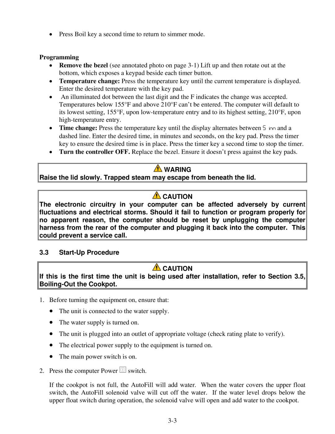 Frymaster FE155 operation manual Programming, Waring 