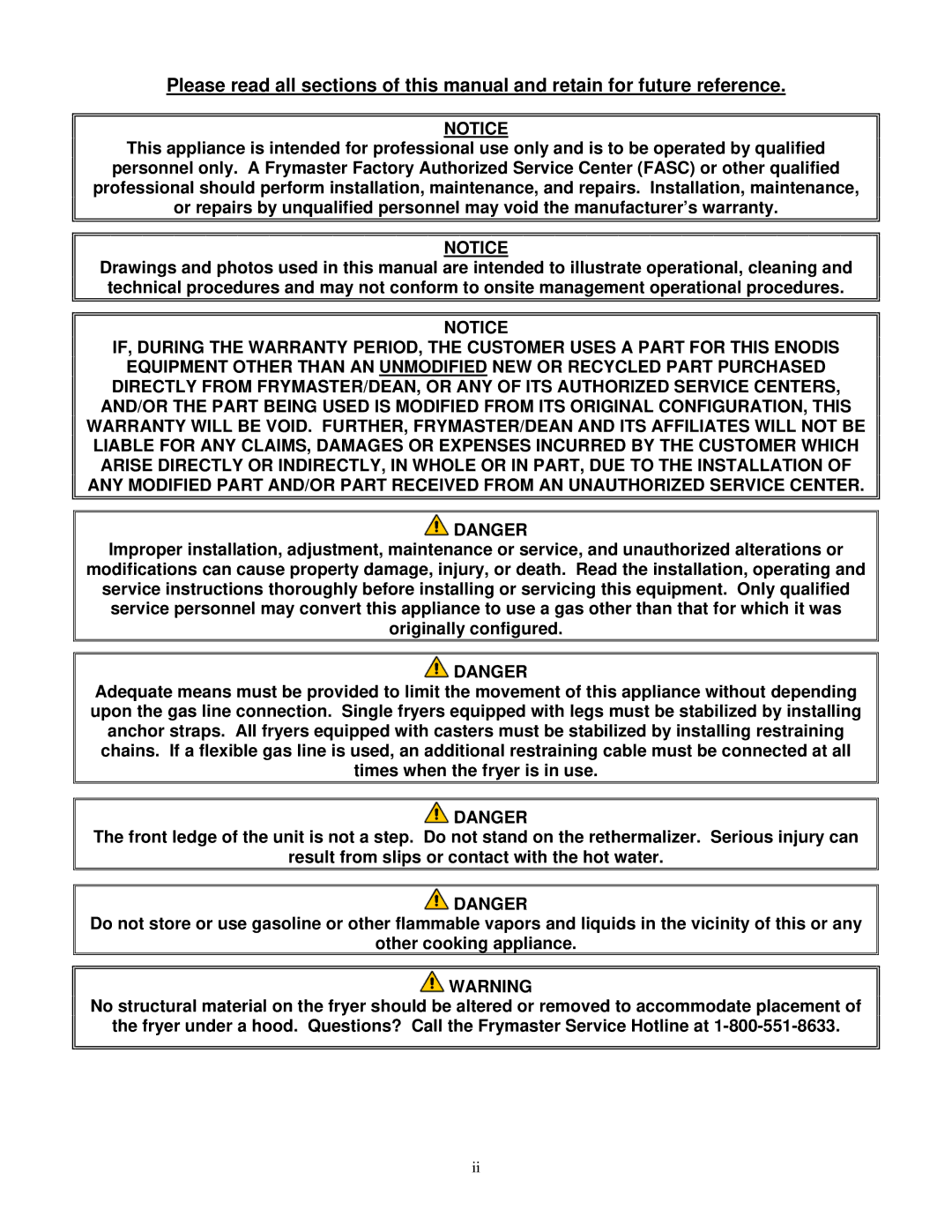 Frymaster FE155 operation manual 