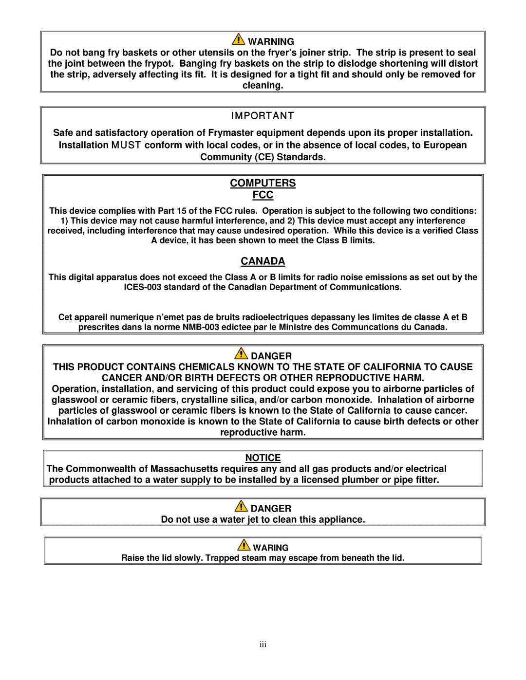 Frymaster FE155 operation manual Computers FCC, Canada 