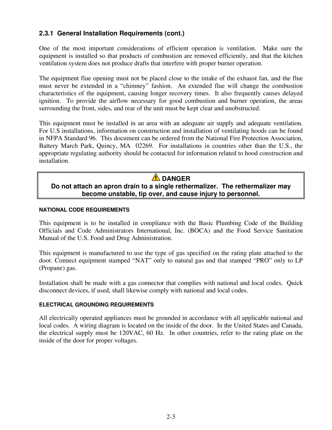 Frymaster FGP55 operation manual National Code Requirements 