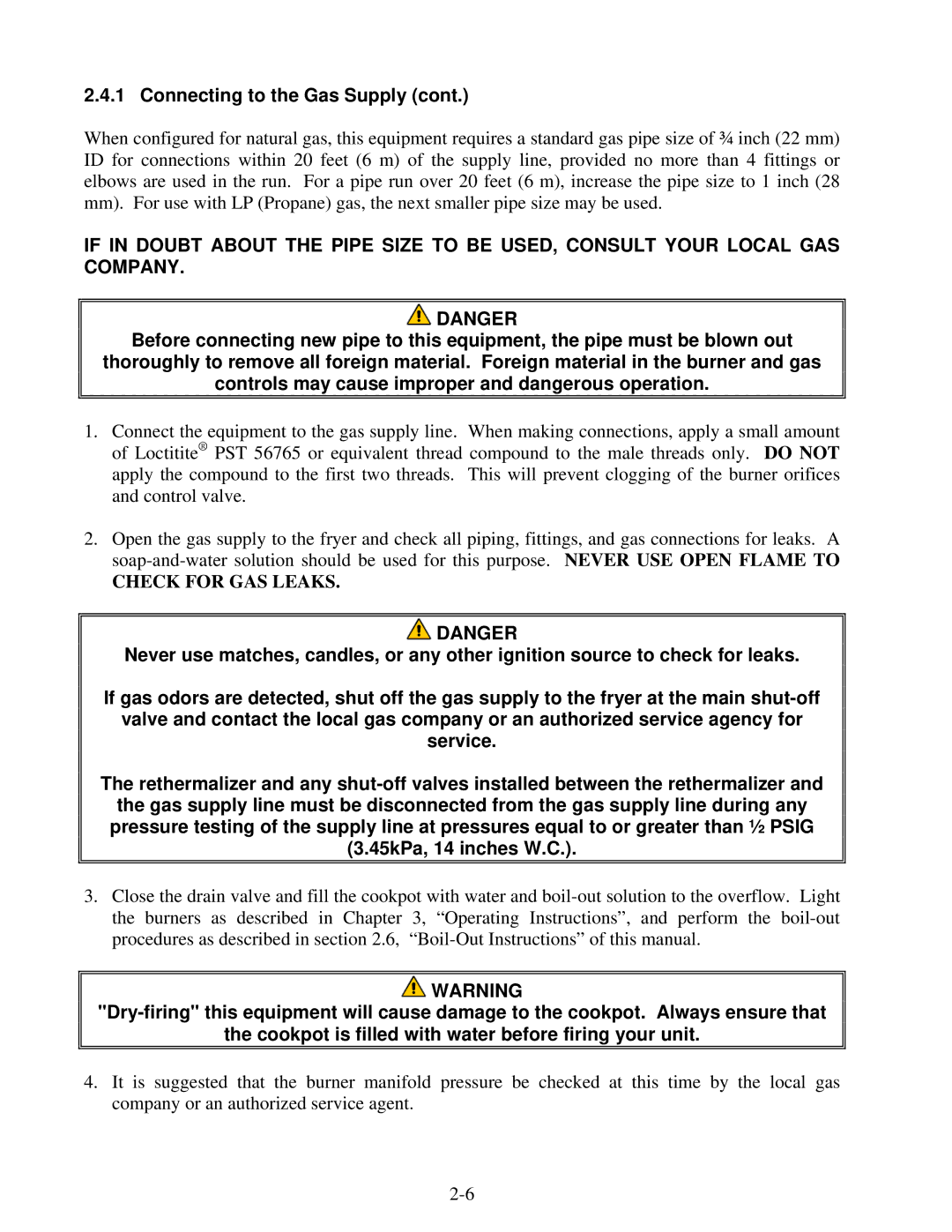 Frymaster FGP55 operation manual Check for GAS Leaks 