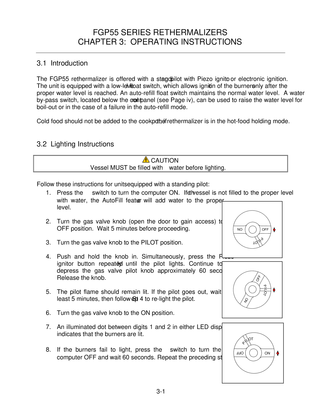 Frymaster FGP55 operation manual Introduction, Lighting Instructions 