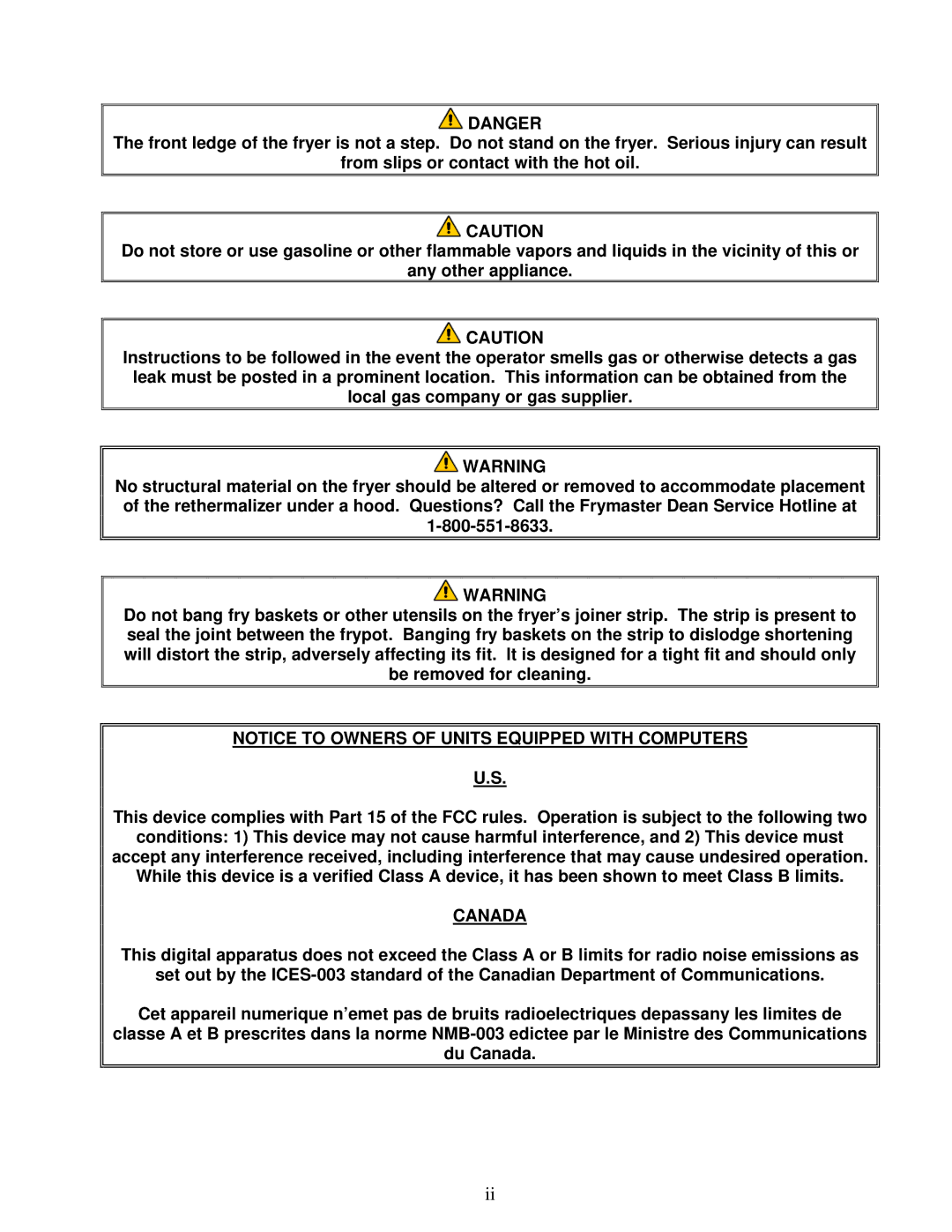 Frymaster FGP55 operation manual Canada 