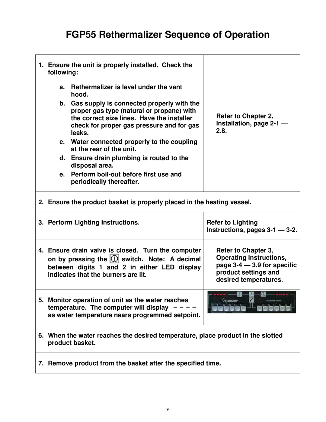 Frymaster operation manual FGP55 Rethermalizer Sequence of Operation 