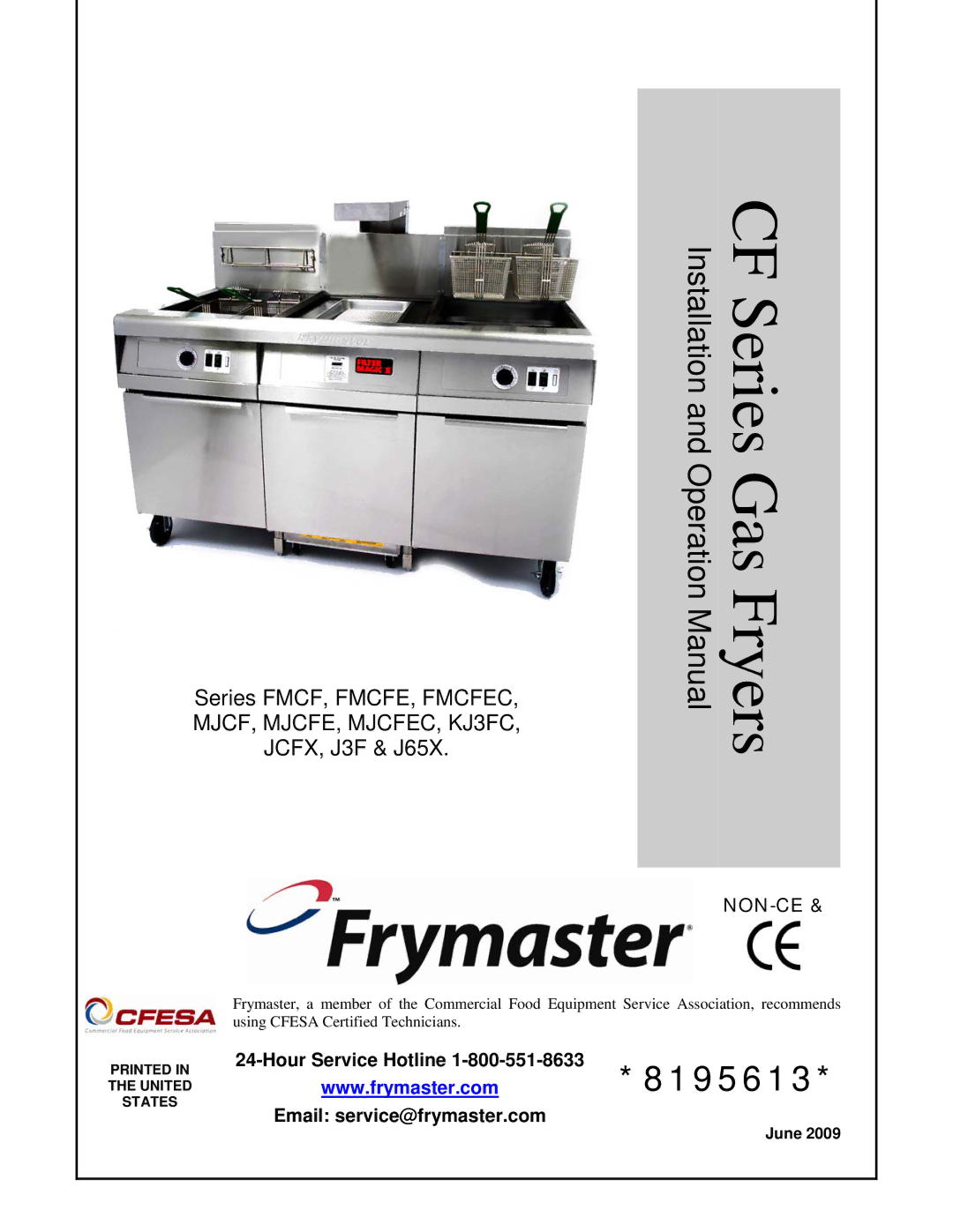 Frymaster FMCF operation manual Gas Fryers, Non-Ce 