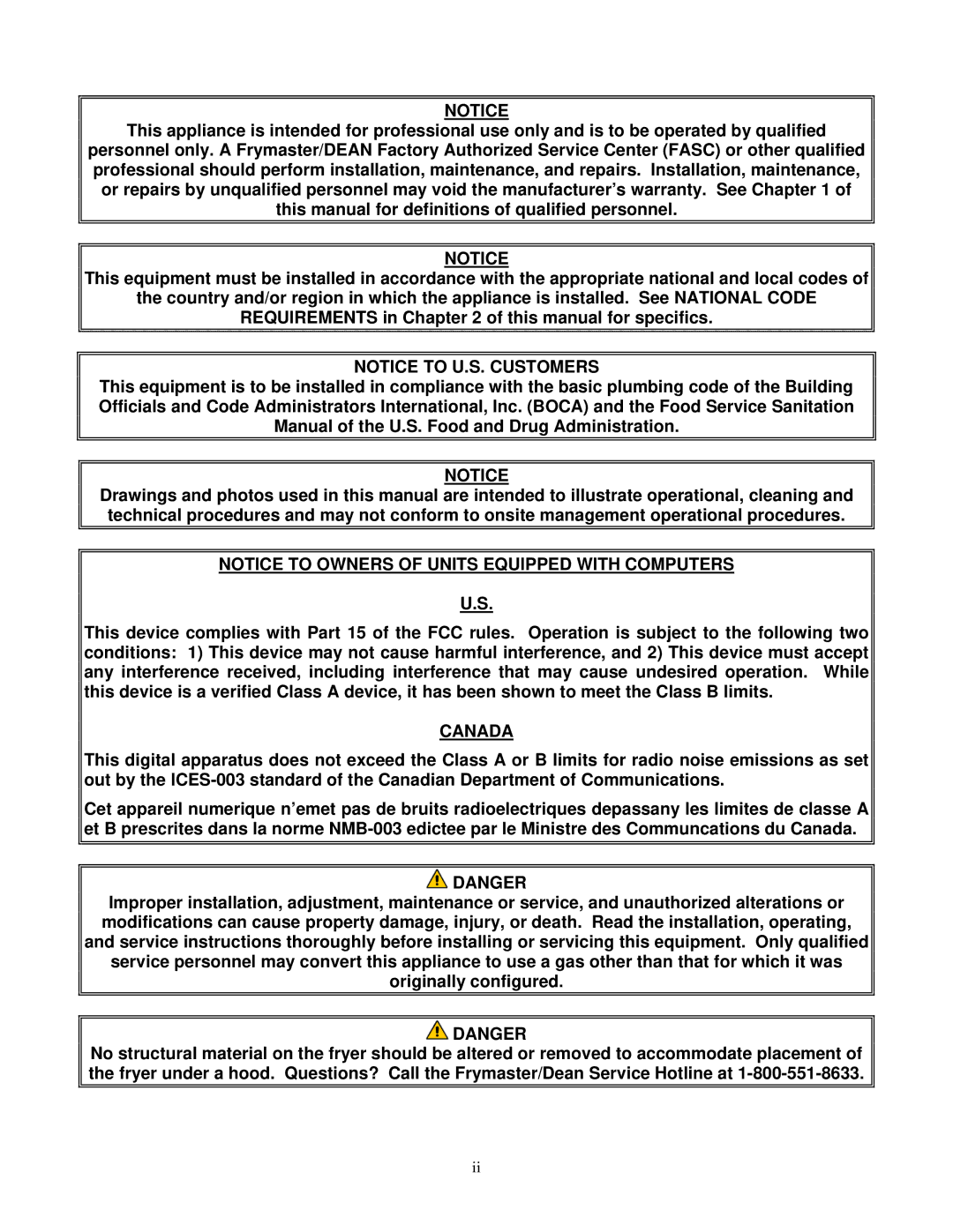 Frymaster FMCF operation manual Canada 