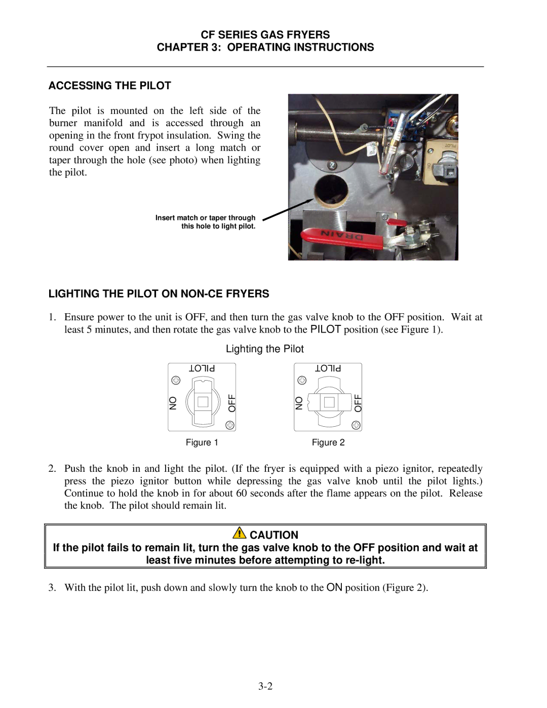 Frymaster FMCF operation manual Lighting the Pilot on NON-CE Fryers 