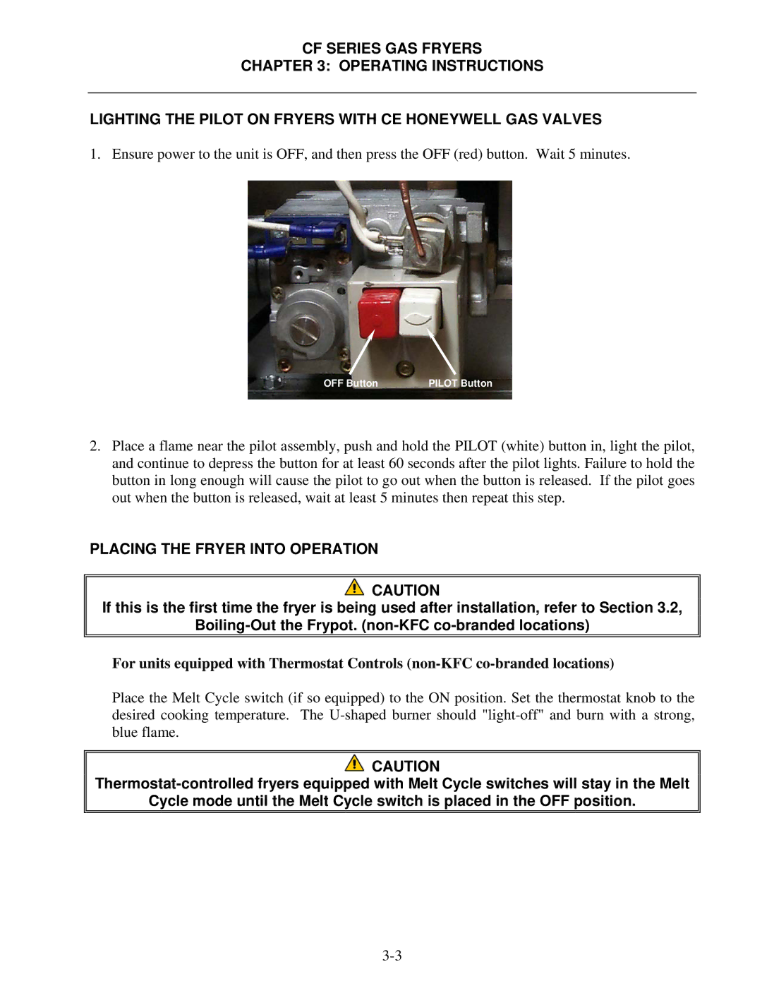 Frymaster FMCF operation manual Placing the Fryer Into Operation 