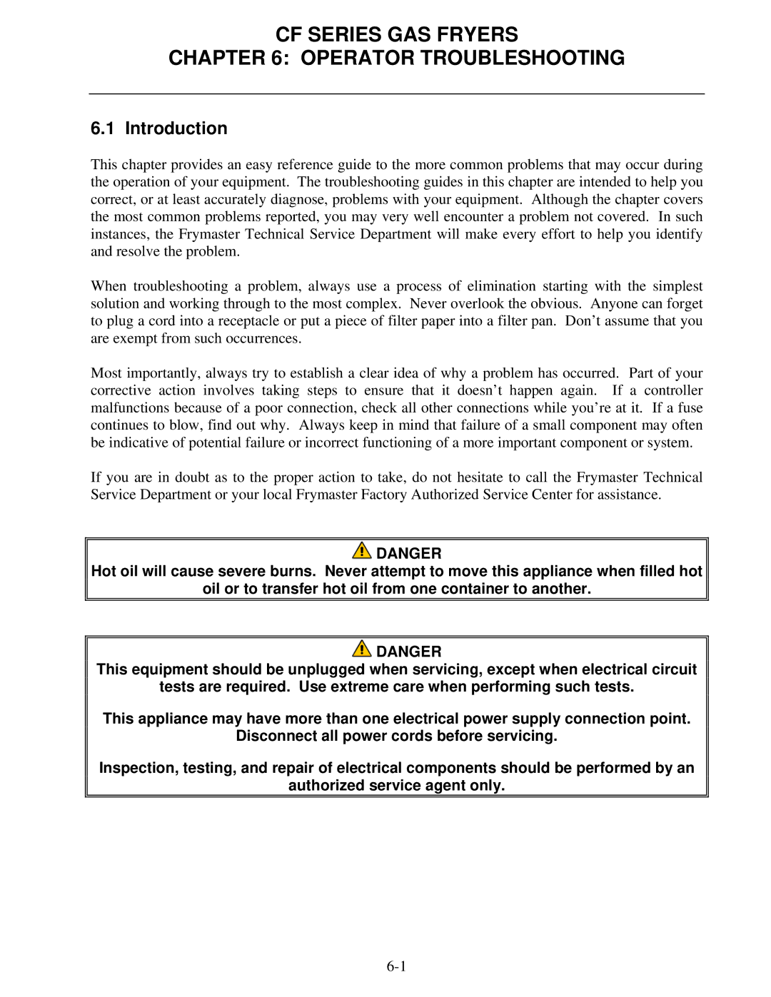 Frymaster FMCF operation manual CF Series GAS Fryers Operator Troubleshooting, Introduction 