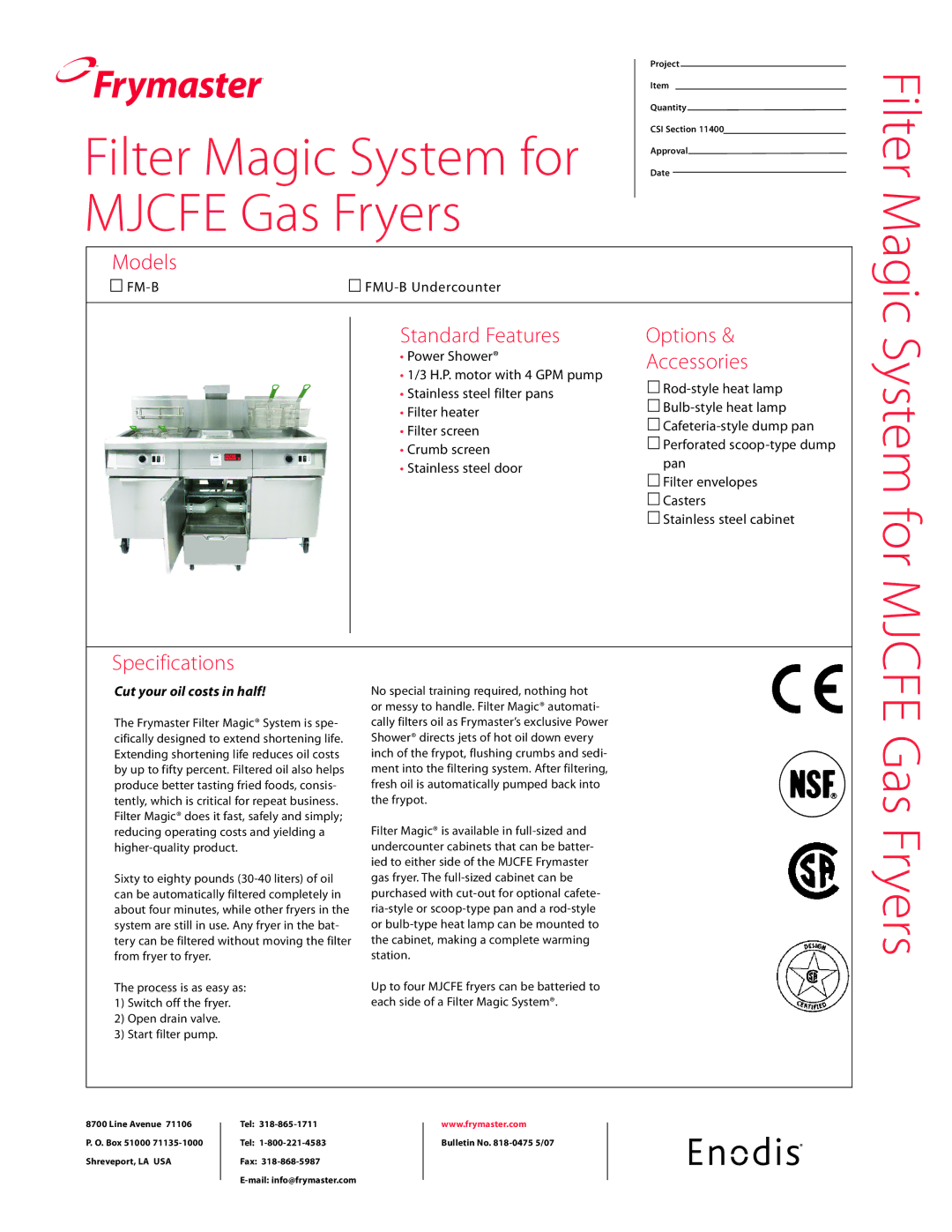 Frymaster FM-B, FMU-B specifications Filter, Magic System for Mjcfe Gas Fryers 