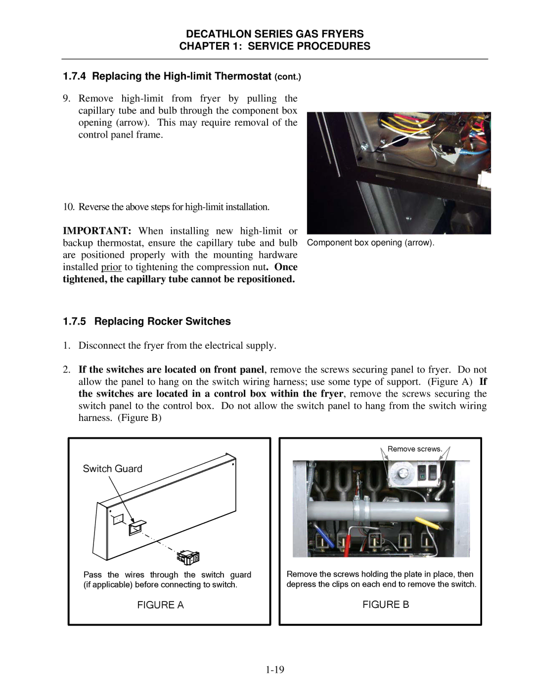 Frymaster FPD, SCFD manual Replacing Rocker Switches, Switch Guard 